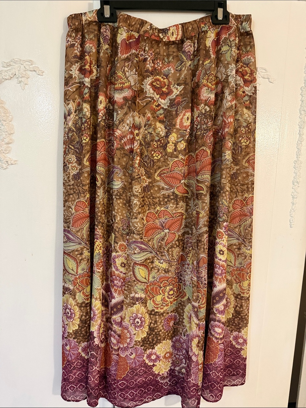Chico's Brown Floral Maxi Skirt with Multicolor Blooms SZ3. 16/18. NWOT